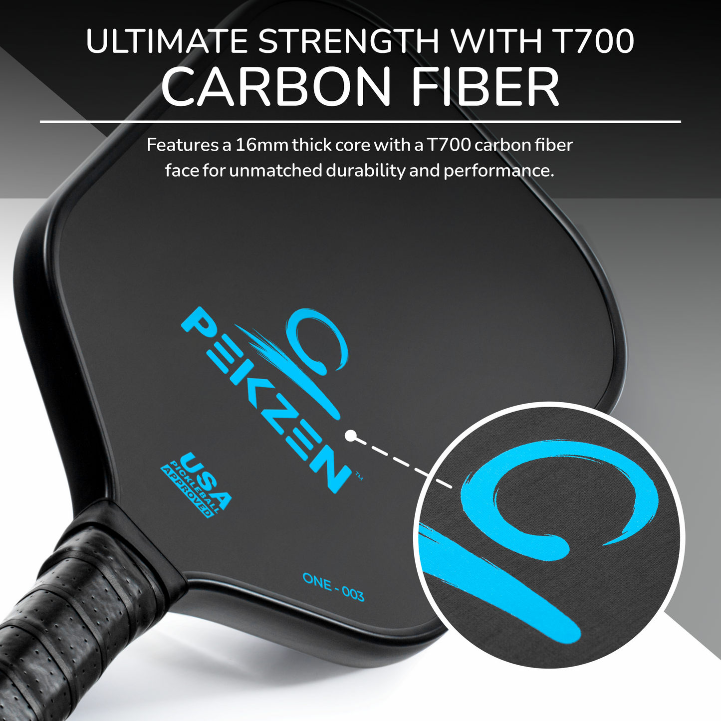 Pro T700 Carbon Fiber Pickleball Paddle|16mm Thermoformed | Power, Control & Exceptional Spin|Minimalist Graphics (Ocean Blue)