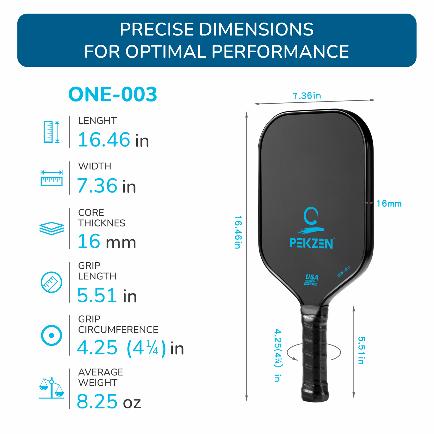 Pro T700 Carbon Fiber Pickleball Paddle|16mm Thermoformed | Power, Control & Exceptional Spin|Minimalist Graphics (Ocean Blue)