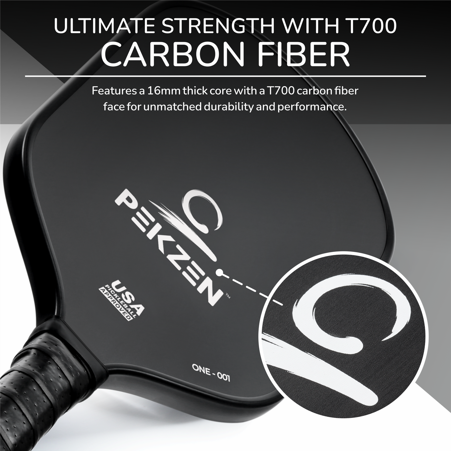 T700 Carbon Fiber Pickleball Paddle | 16mm Thermoformed | Speed-Power-Control Combo|Minimalist Graphics (Moon White)