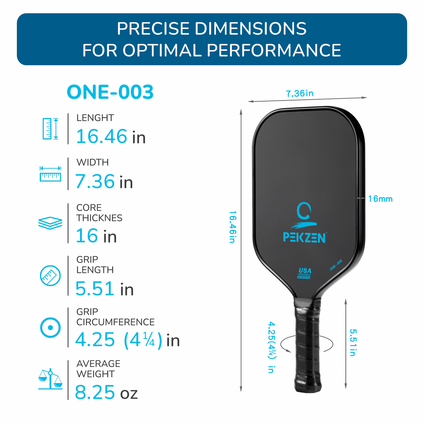 Pro T700Carbon Fiber Pickleball Paddle｜16mm Thermoformed | Power, Control & Exceptional Spin|Minimalist Graphics (Ocean Blue)